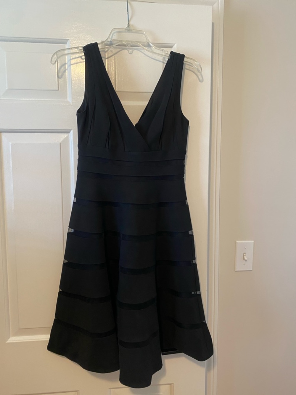 White House Black Market Black V-Neck Tiered Fit-and-Flare Midi